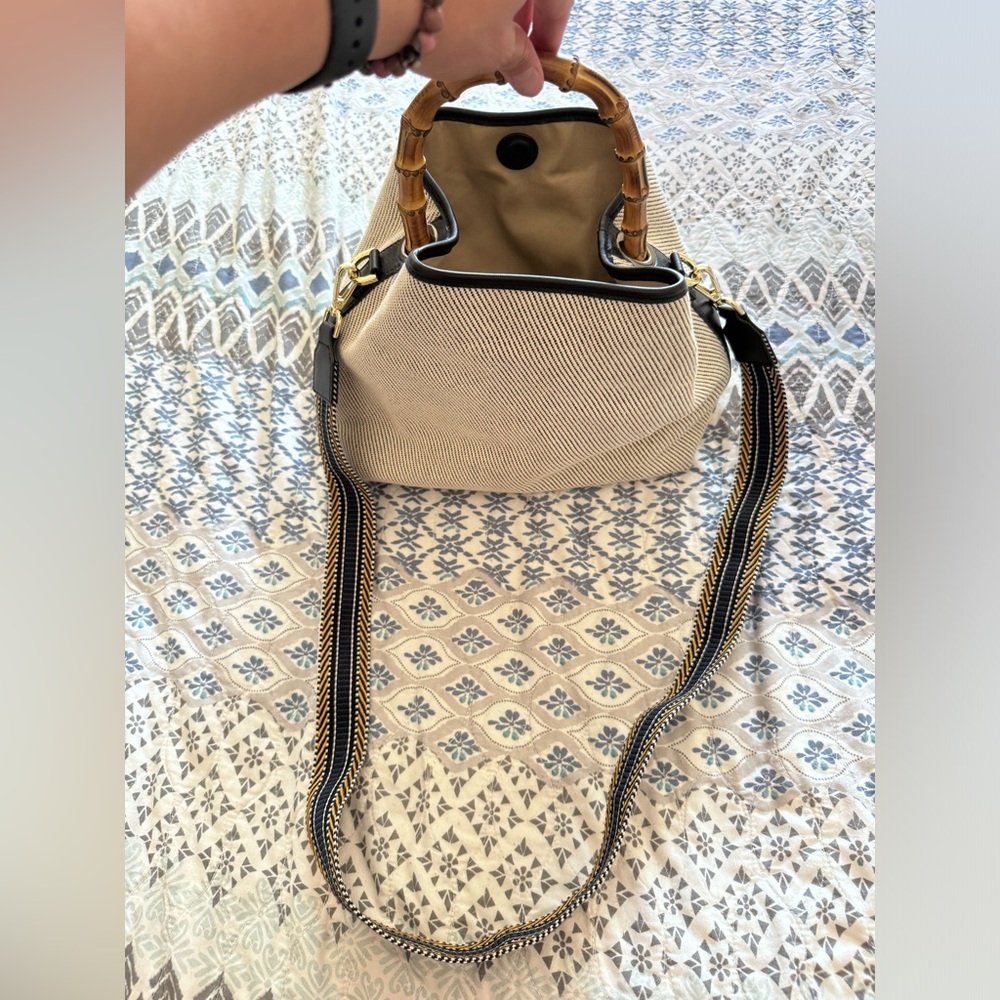 J. McLaughlin Fiona bag with bamboo handle and crossbody strap, EUC, STUNNING